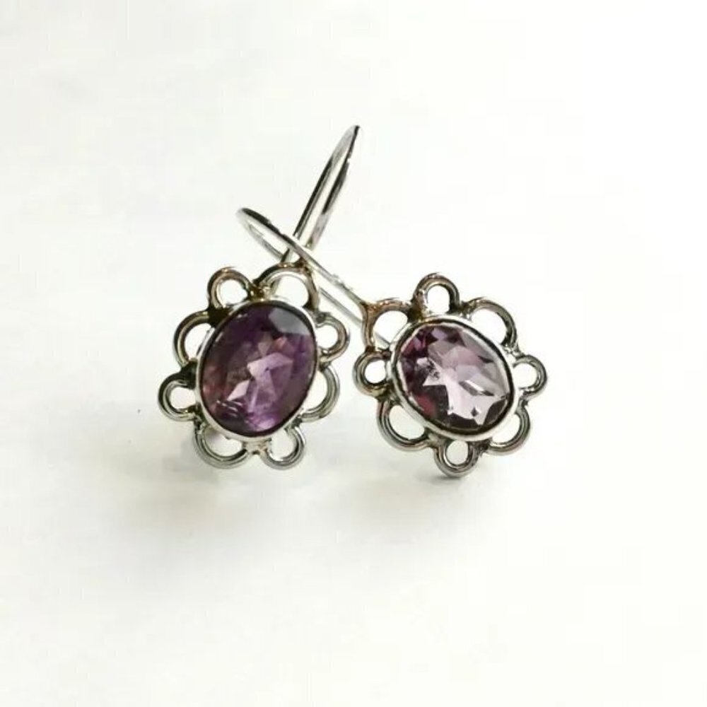 Sterling silver Amethyst flower drop earrings 🆕